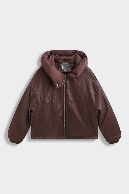 Veste doudoune similicuir capuche Bordeaux 7655