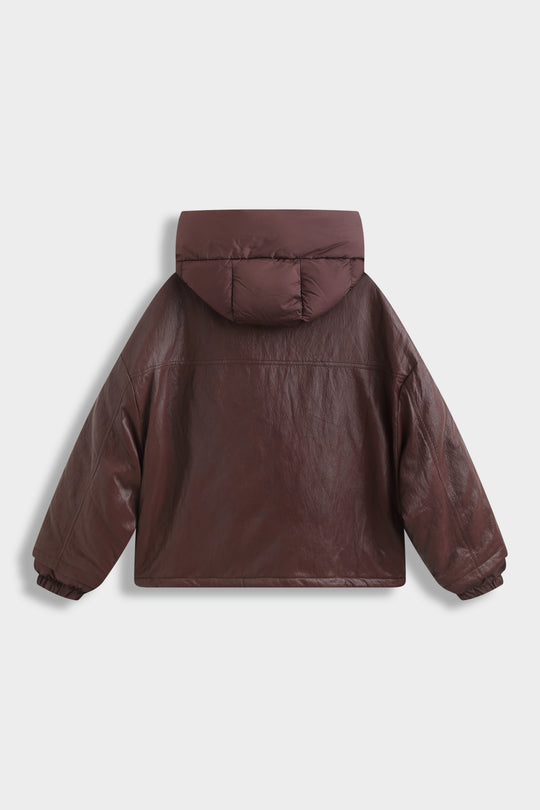 Veste doudoune similicuir capuche Bordeaux 7655