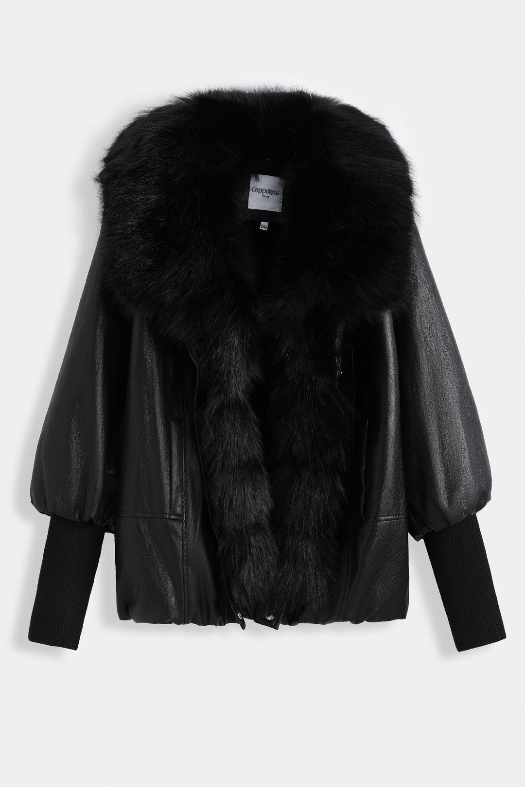 Veste similicuir grand col Noir CV2228
