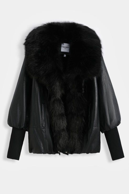 Veste similicuir grand col Noir CV2228