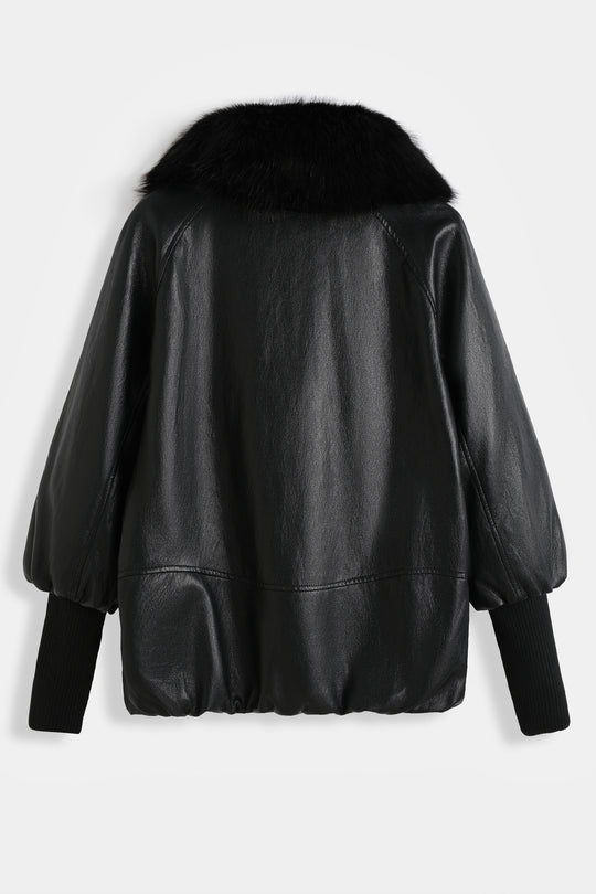 Veste similicuir grand col Noir CV2228