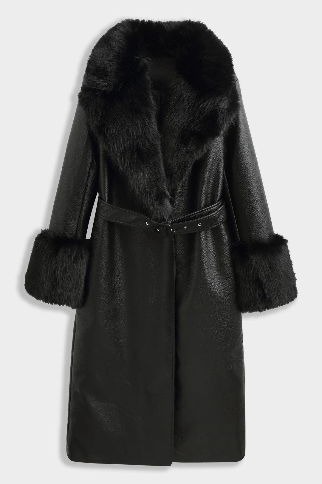 MANTEAU LONG EN SIMILICUIR Fourrure Noir 9202