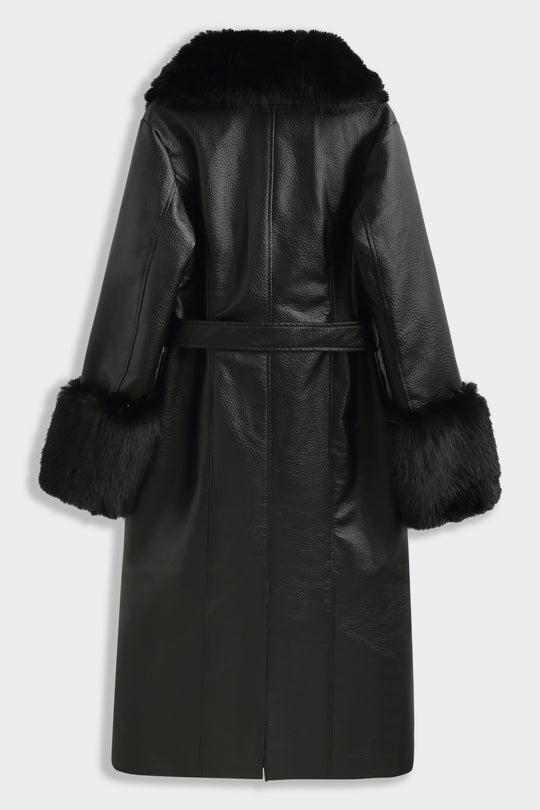 MANTEAU LONG EN SIMILICUIR Fourrure Noir 9202