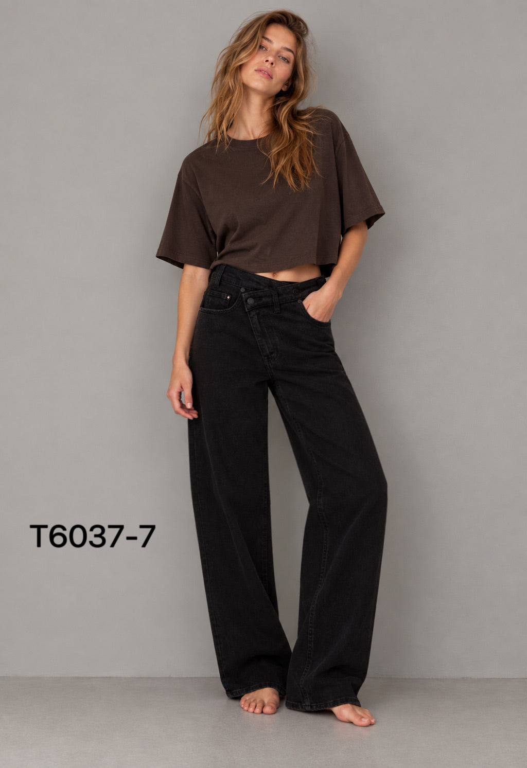 Jean barrel asymétrique Noir T6037