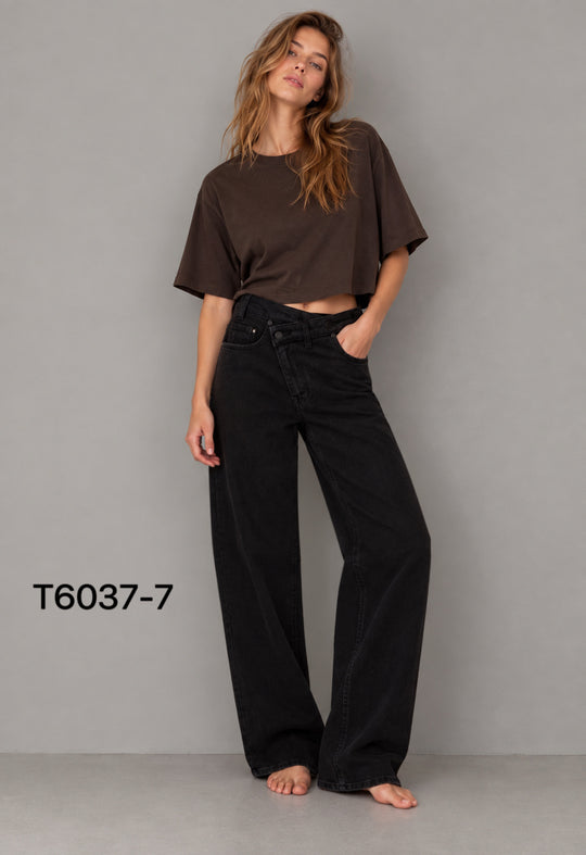 Jean barrel asymétrique Noir T6037