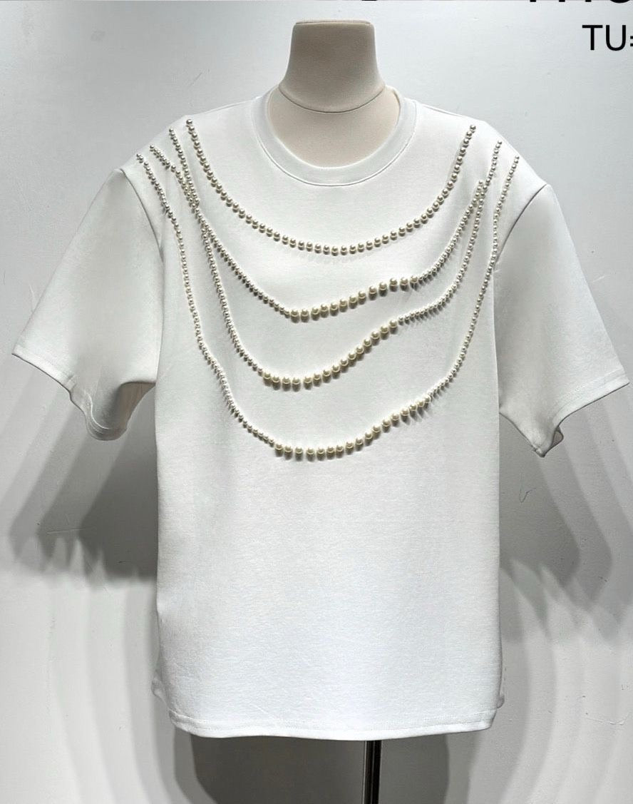 T-shirt perles Blanc H15371