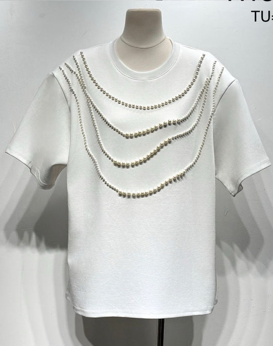 T-shirt perles Blanc H15371