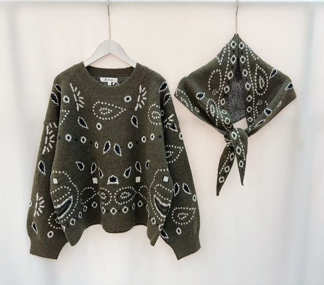 Pull bandana + écharpe Kaki YP2165
