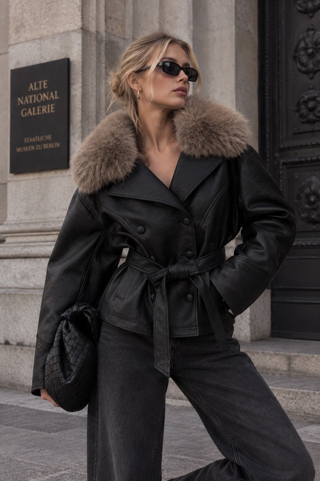 Veste similicuir Col fourrure Noir 202362