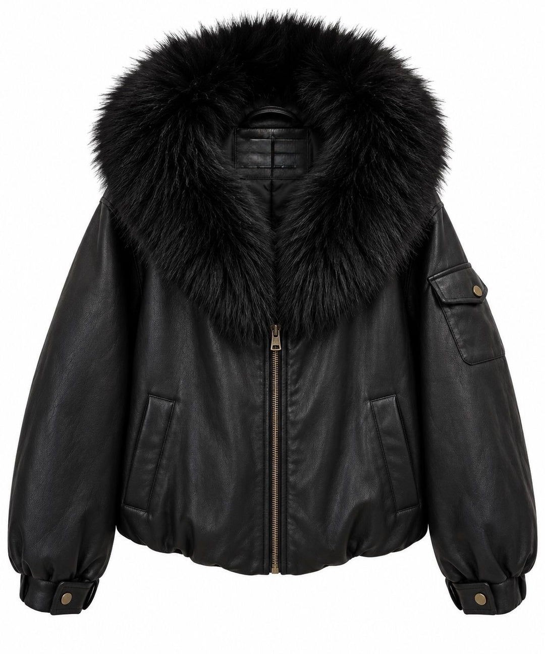 Veste bombers similicuir Capuche fourrure Noir 202317
