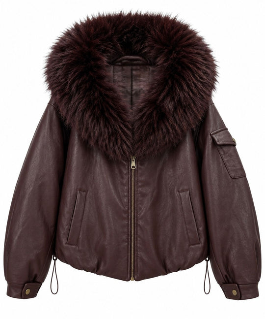 Veste bombers similicuir Capuche Bordeaux  202317