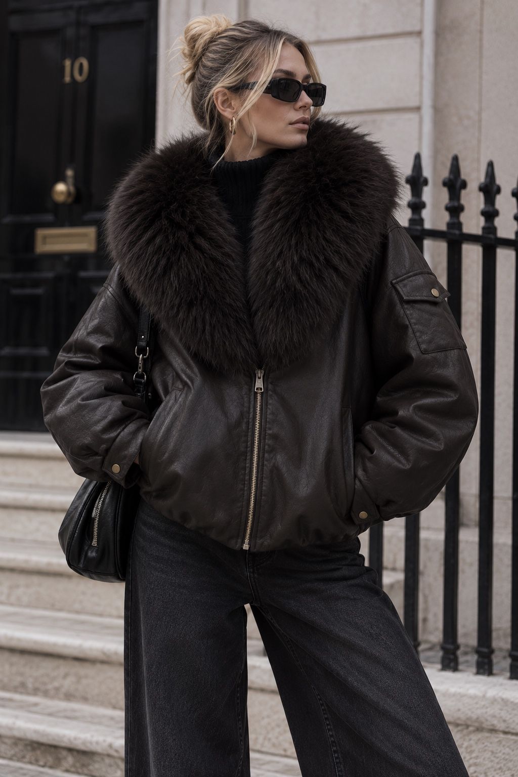 Veste bombers similicuir Capuche Choco 202317