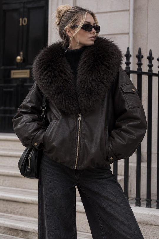 Veste bombers similicuir Capuche Choco 202317