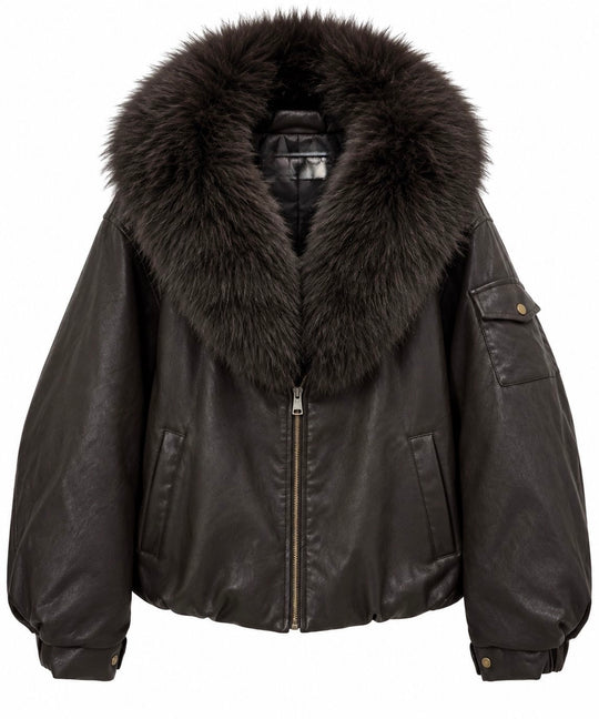 Veste bombers similicuir Capuche Choco 202317