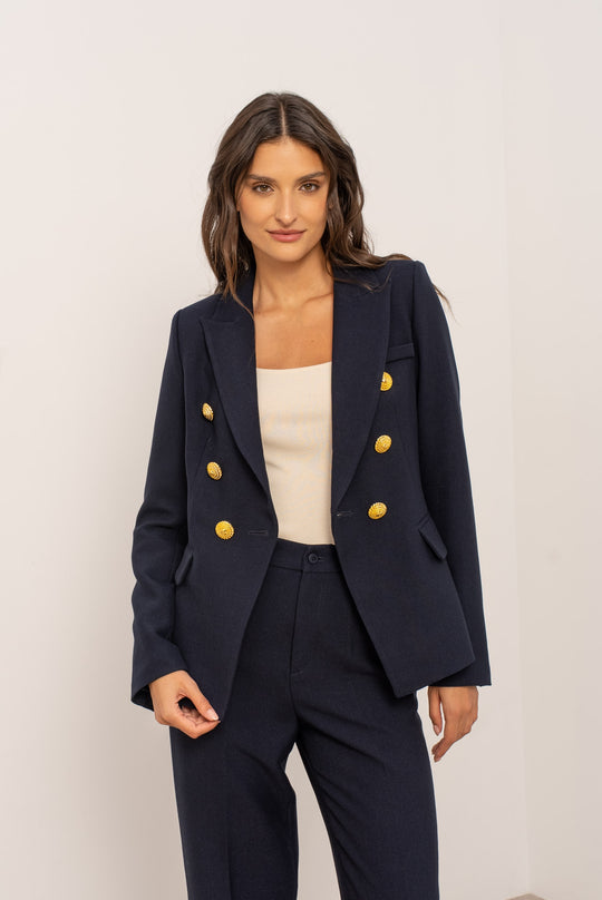 Blazer cintré Bleu boutons or V2516