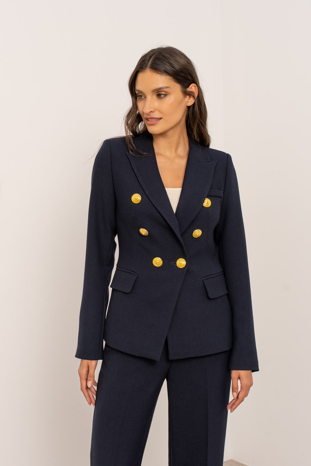 Blazer cintré Bleu boutons or V2516