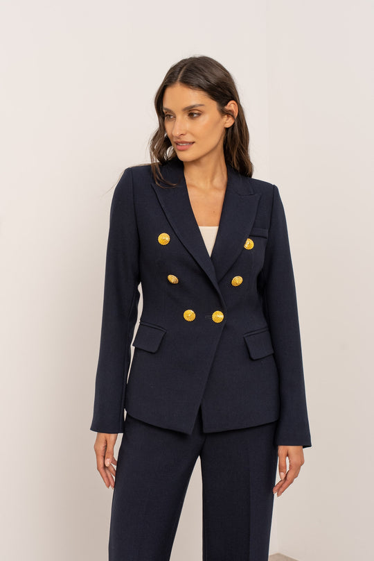 Blazer cintré Bleu boutons or V2516