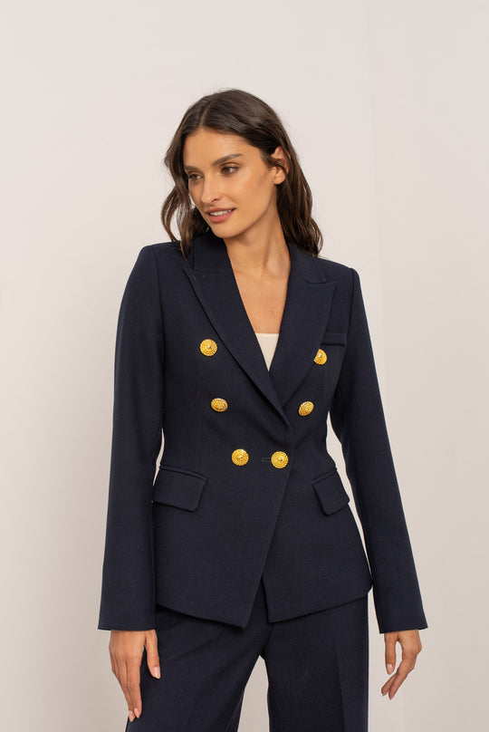 Blazer cintré Bleu boutons or V2516