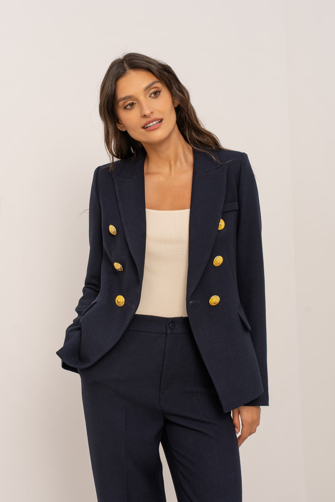 Blazer cintré Bleu boutons or V2516