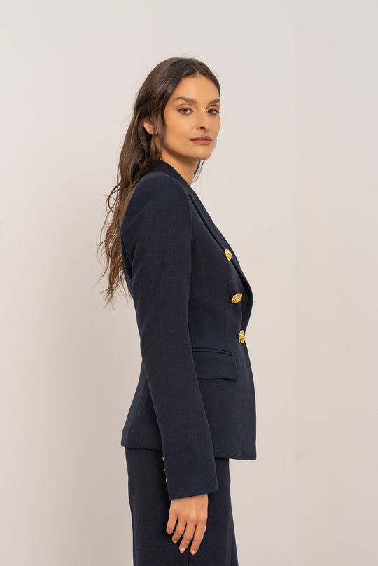Blazer cintré Bleu boutons or V2516