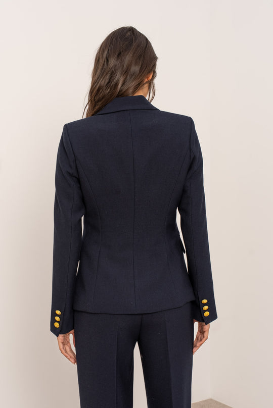 Blazer cintré Bleu boutons or V2516