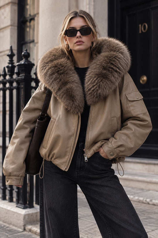 Veste bombers similicuir Capuche Camel  202317