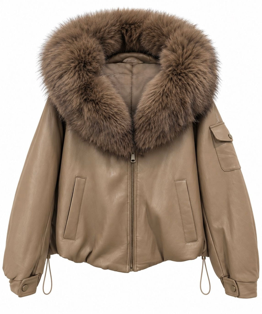 Veste bombers similicuir Capuche Camel  202317
