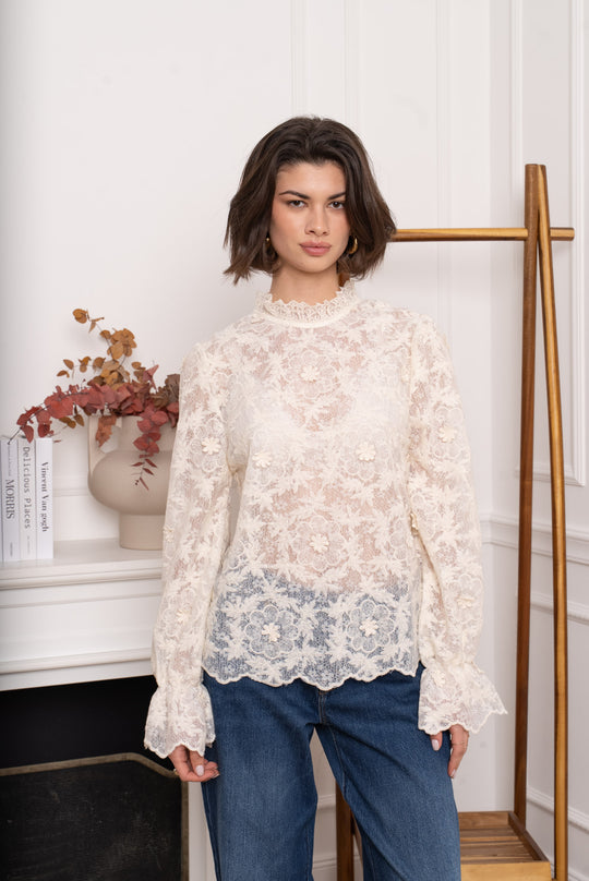Blouse dentelle volant 3298