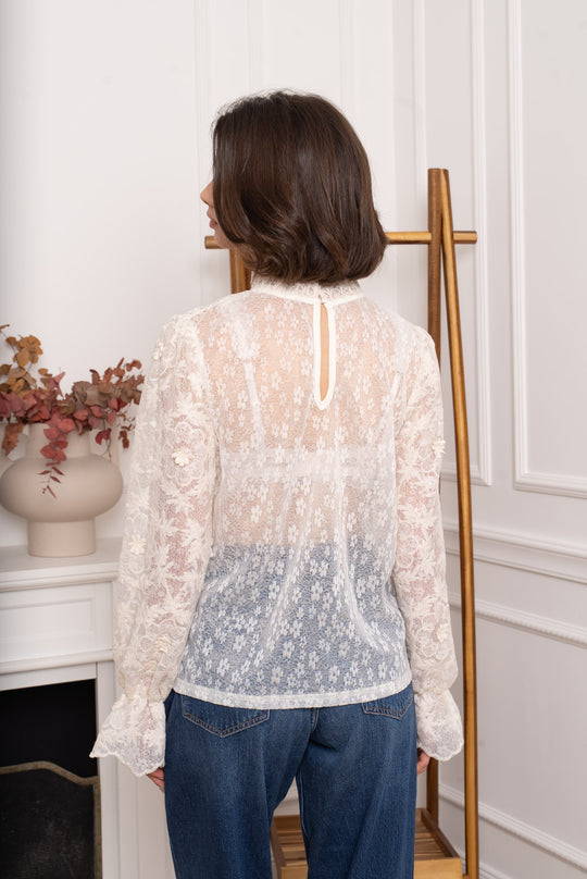 Blouse dentelle volant 3298