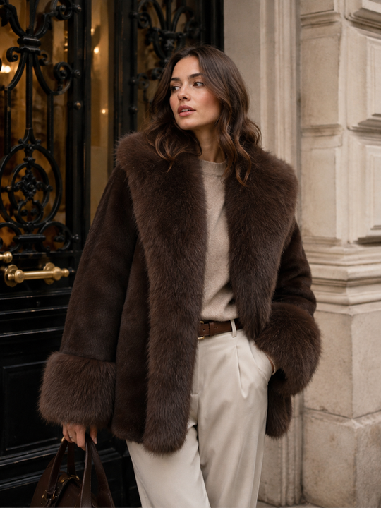 Veste fourrures bandes choco 96009