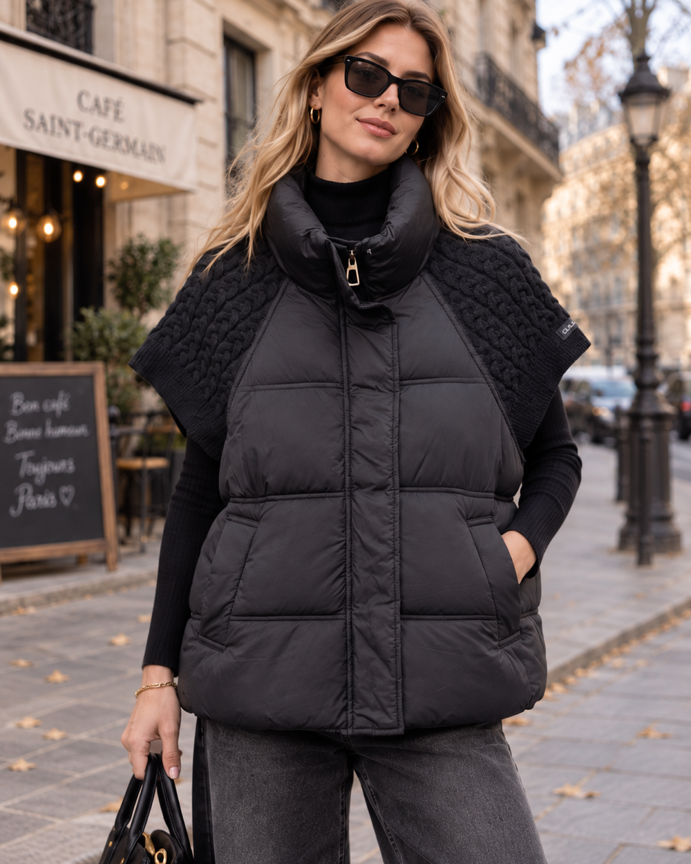 Doudoune manches courts tricoté 10332 Noir