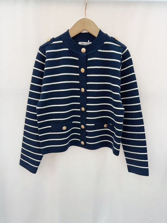 Pull gilet rayure bleu marine Yp2134