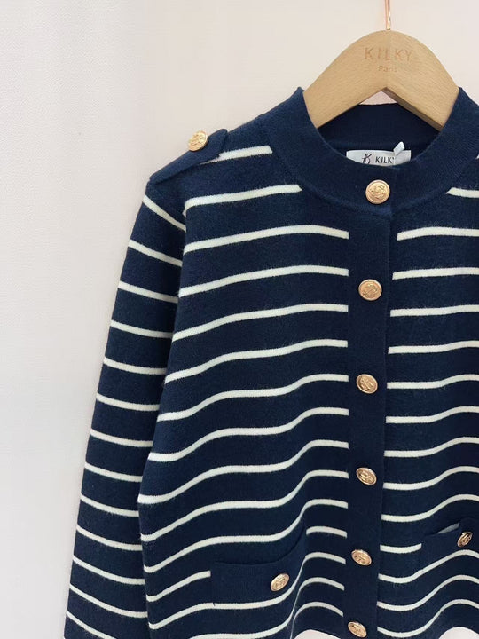 Pull gilet rayure bleu marine Yp2134