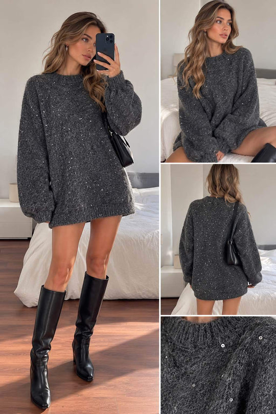 Pull maille gris sequin argenté 1808