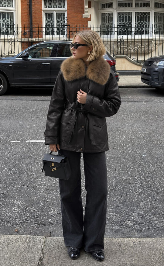 MANTEAU EN SIMILICUIR À COL EFFET FOURRURE CV2221