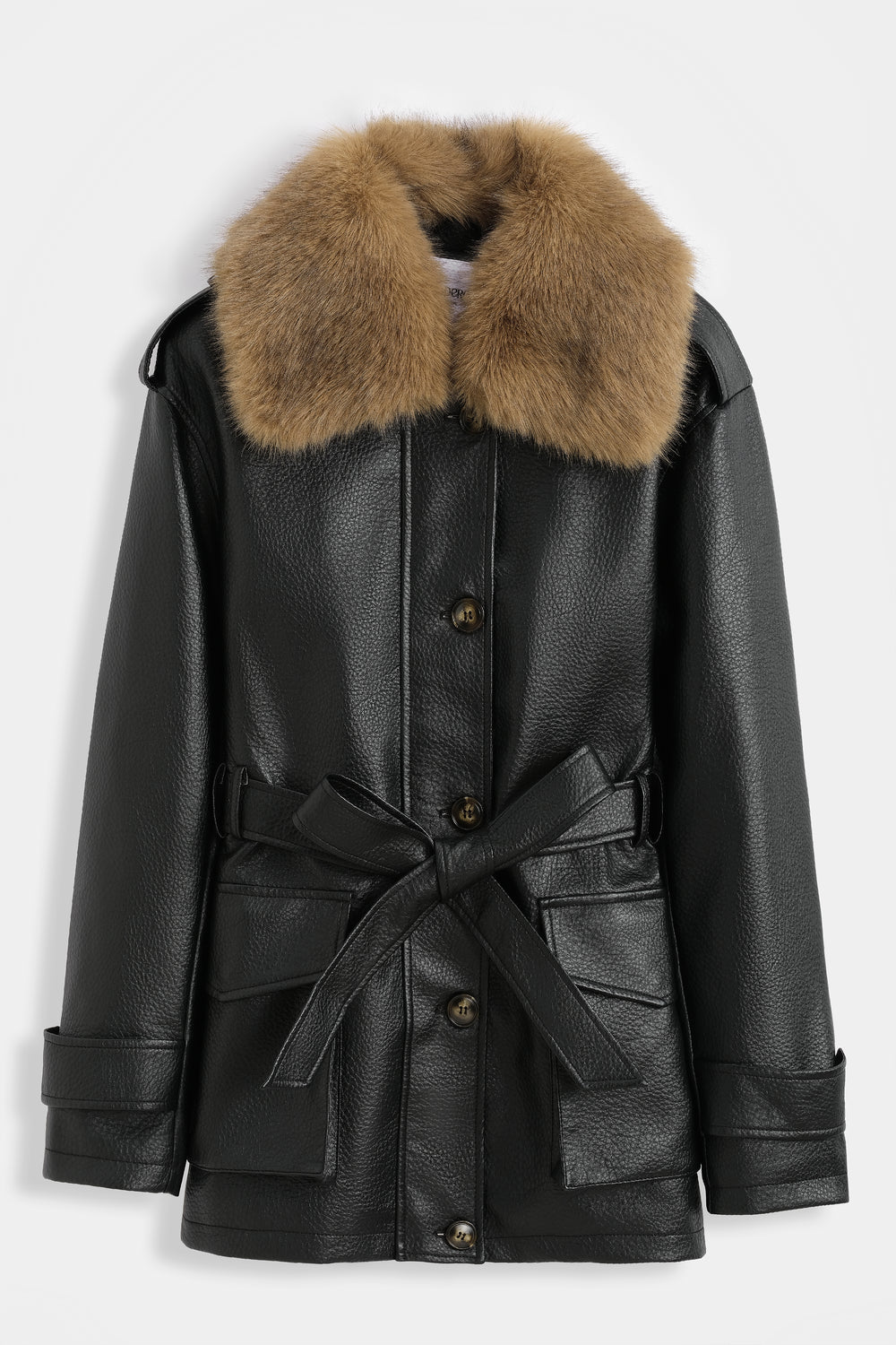 MANTEAU EN SIMILICUIR À COL EFFET FOURRURE CV2221