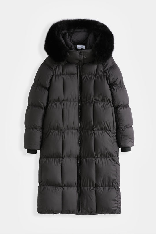 Doudoune longue matelassé capuche fourrure noir