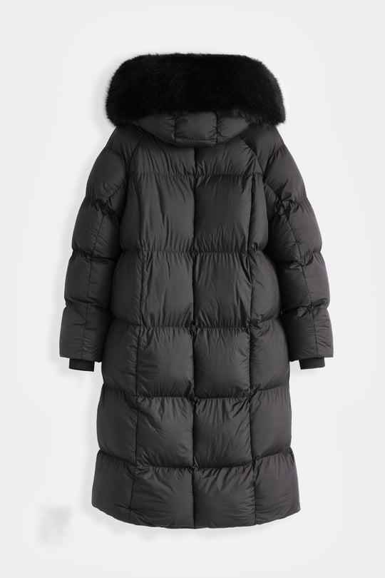 Doudoune longue matelassé capuche fourrure noir