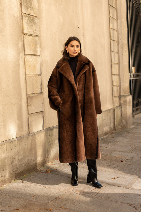 Manteau fourrure longue Véronique Coffee V063