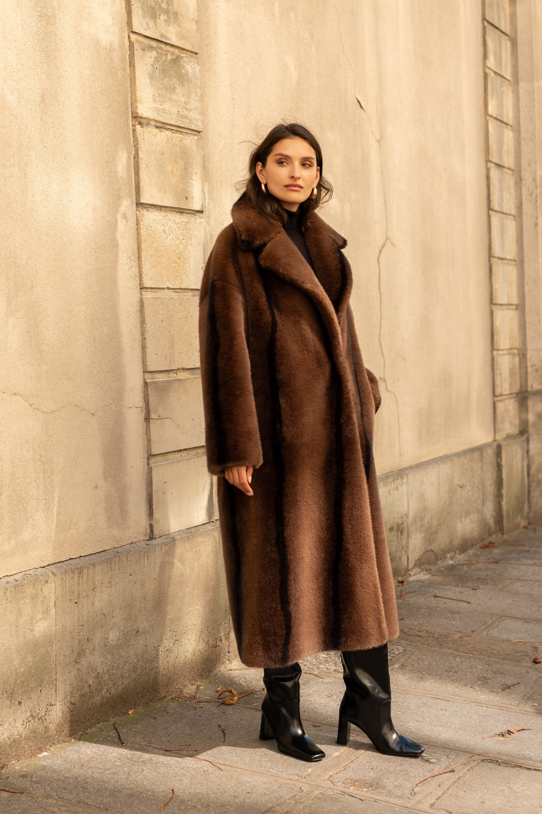 Manteau fourrure longue Véronique Coffee V063