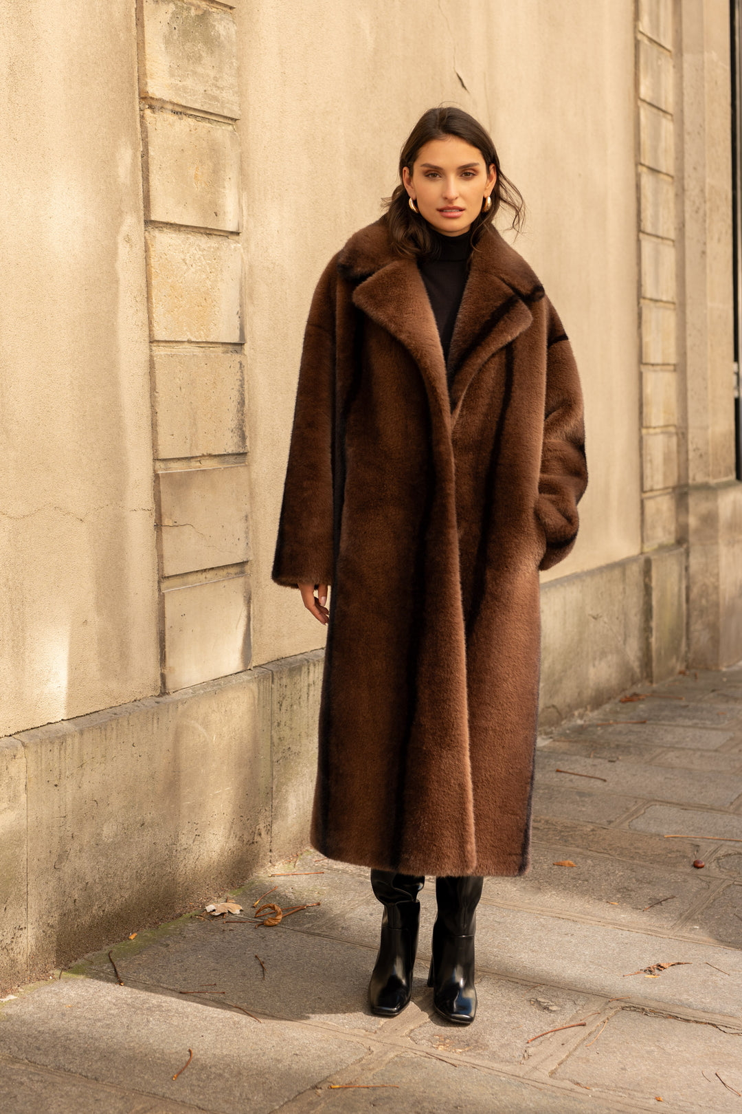 Manteau fourrure longue Véronique Coffee V063