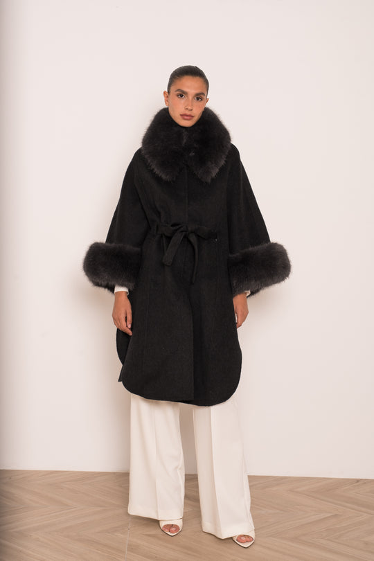 Manteau long laine aux fourrures Gris 26135 (version long)