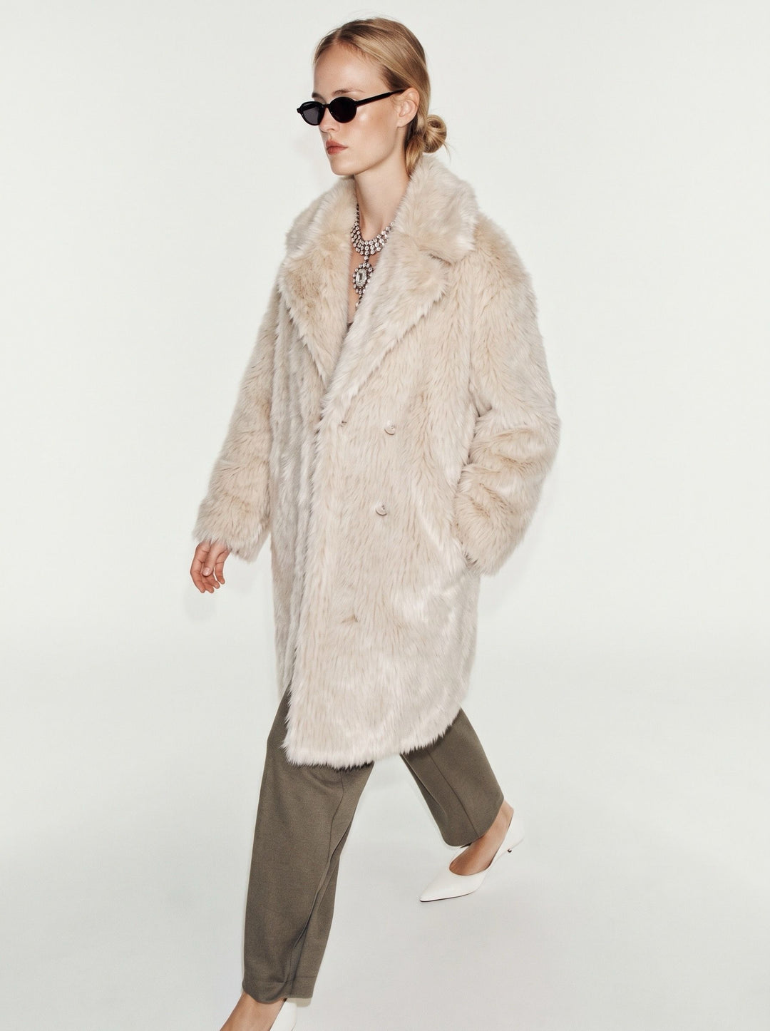 Manteau fourrure milong beige C77025