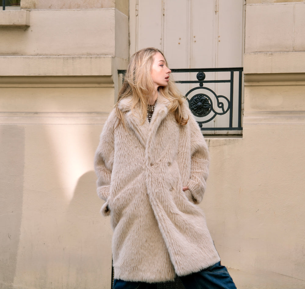 Manteau fourrure milong beige C77025