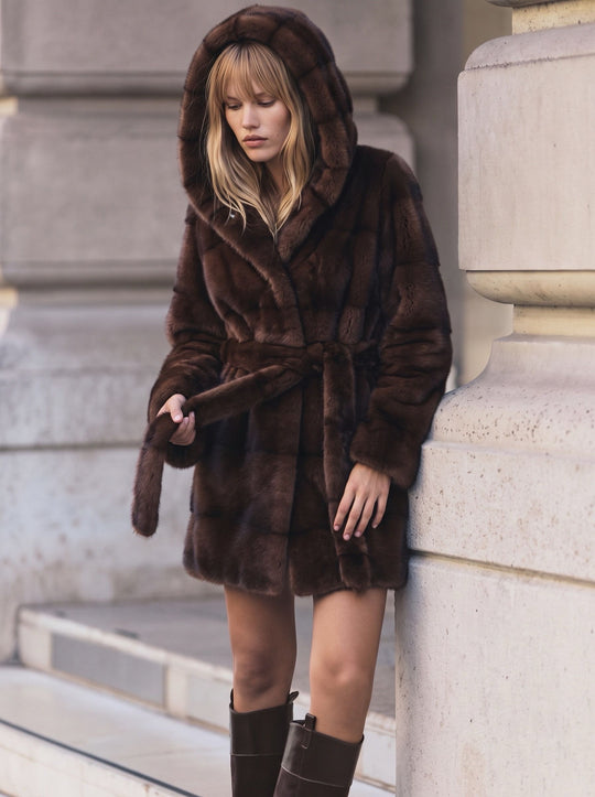 Manteau Fourrures capuche GD9029 Choco
