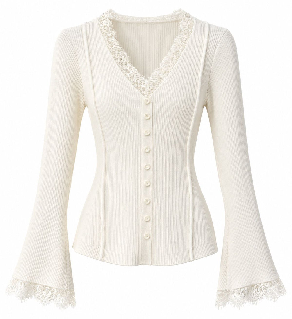 Pull évasé aux dentelles 93013 Ecru