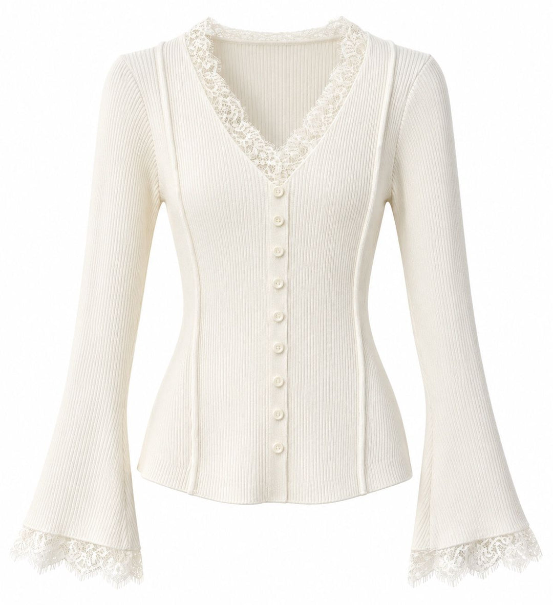 Pull évasé aux dentelles 93013 Ecru