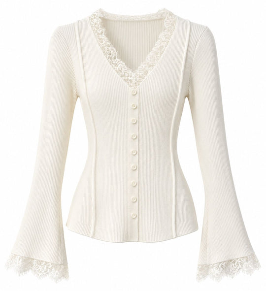 Pull évasé aux dentelles 93013 Ecru