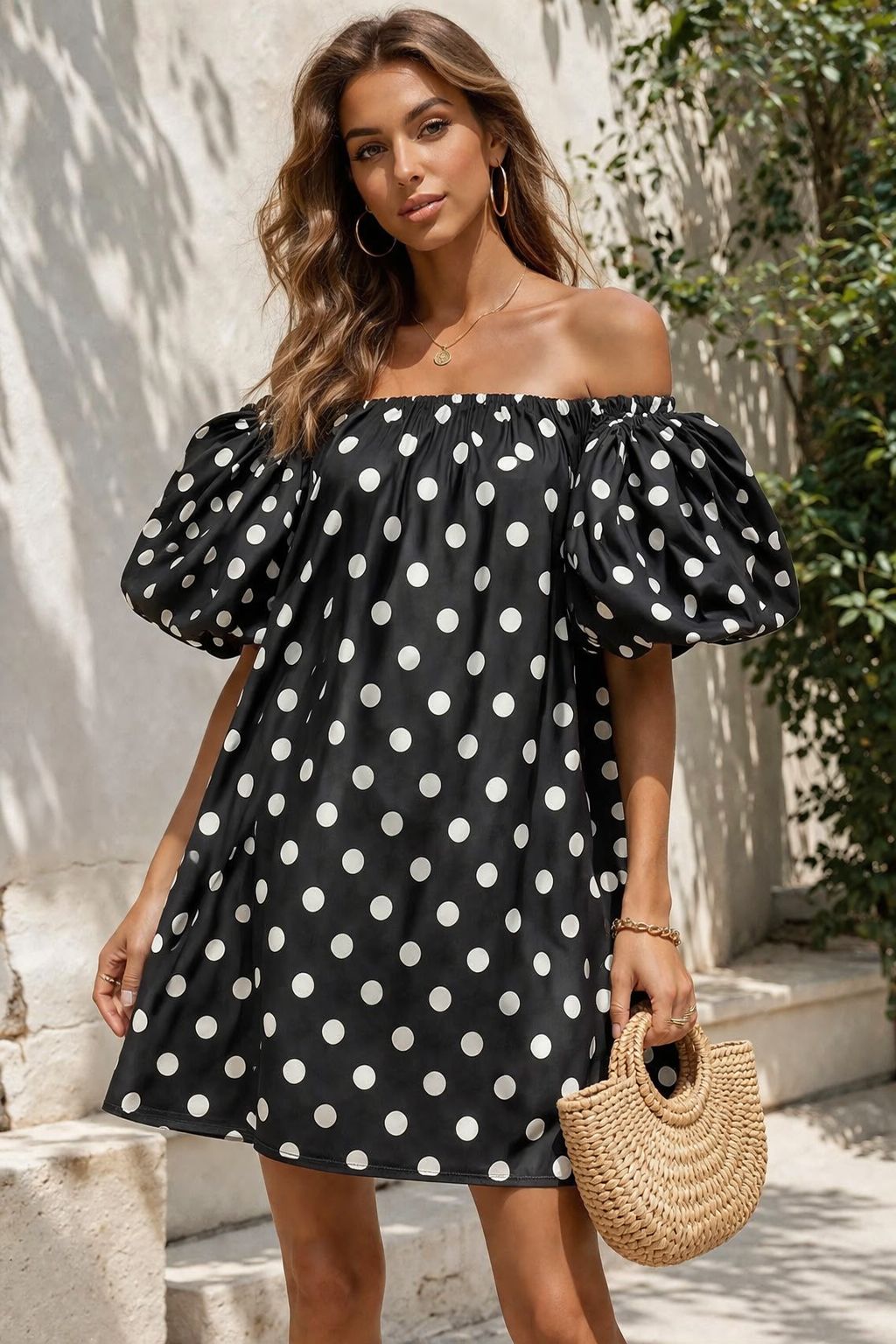 Robe NOIR courte à pois 20733