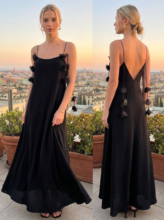 Robe longue Fleurs NOIR 13671